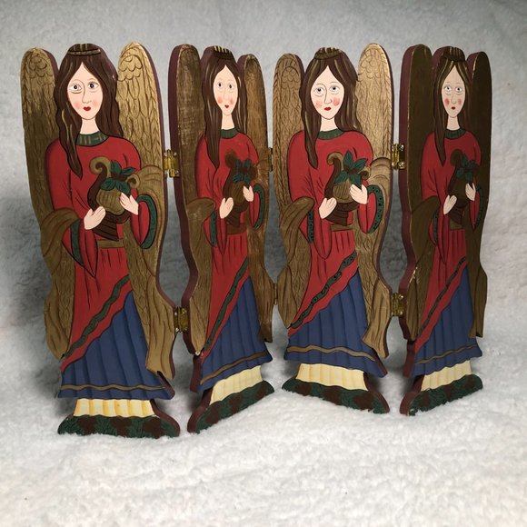 World Bazars Angels Cover Compact Foldable Wooden Screen 15”w x 11.5”h - Picture 4 of 8